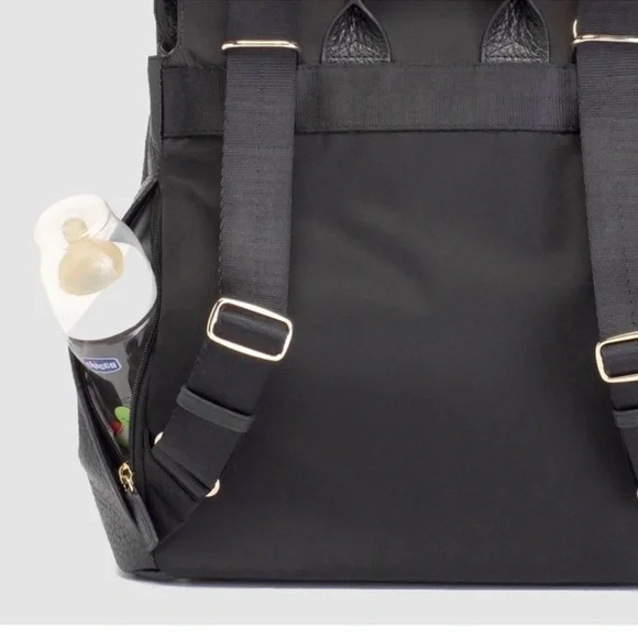 Storksak Black Pebble Leather Diaper Bag Backpack - Picture 4 of 9